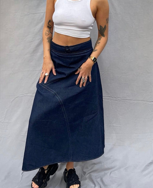 OG TOGGLE NAVY BLUE MID DENIM SKIRT