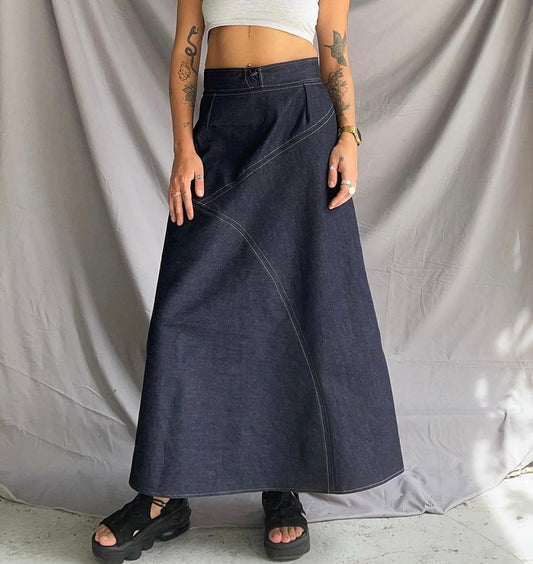OG TOGGLE BLACK MID DENIM SKIRT