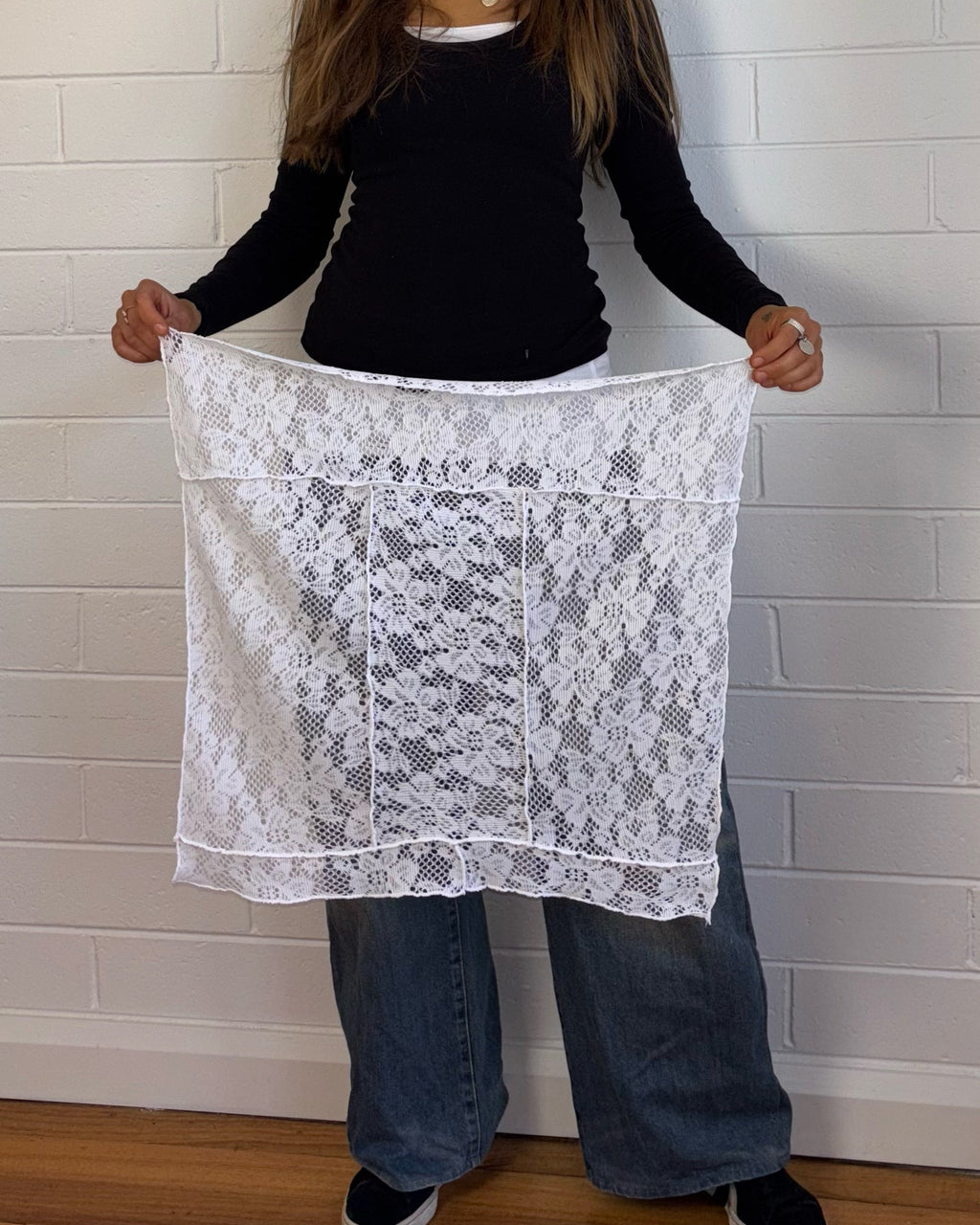WHITE LACE SCRAP MATERIAL BANDANA