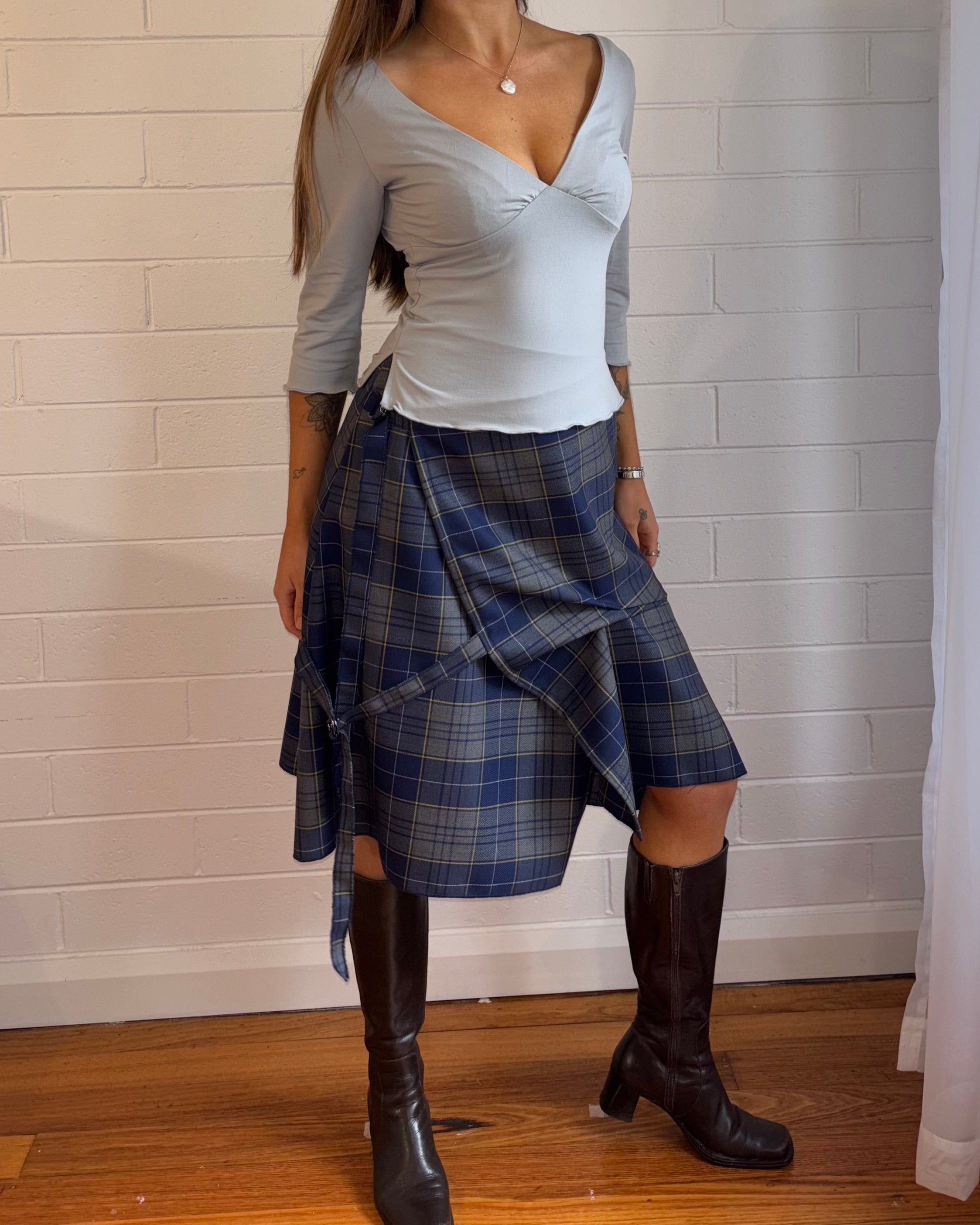 TARTAN WOOL BUCKLE SKIRT