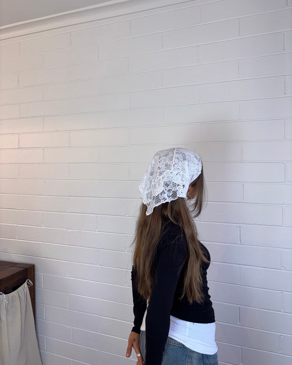 WHITE LACE SCRAP MATERIAL BANDANA