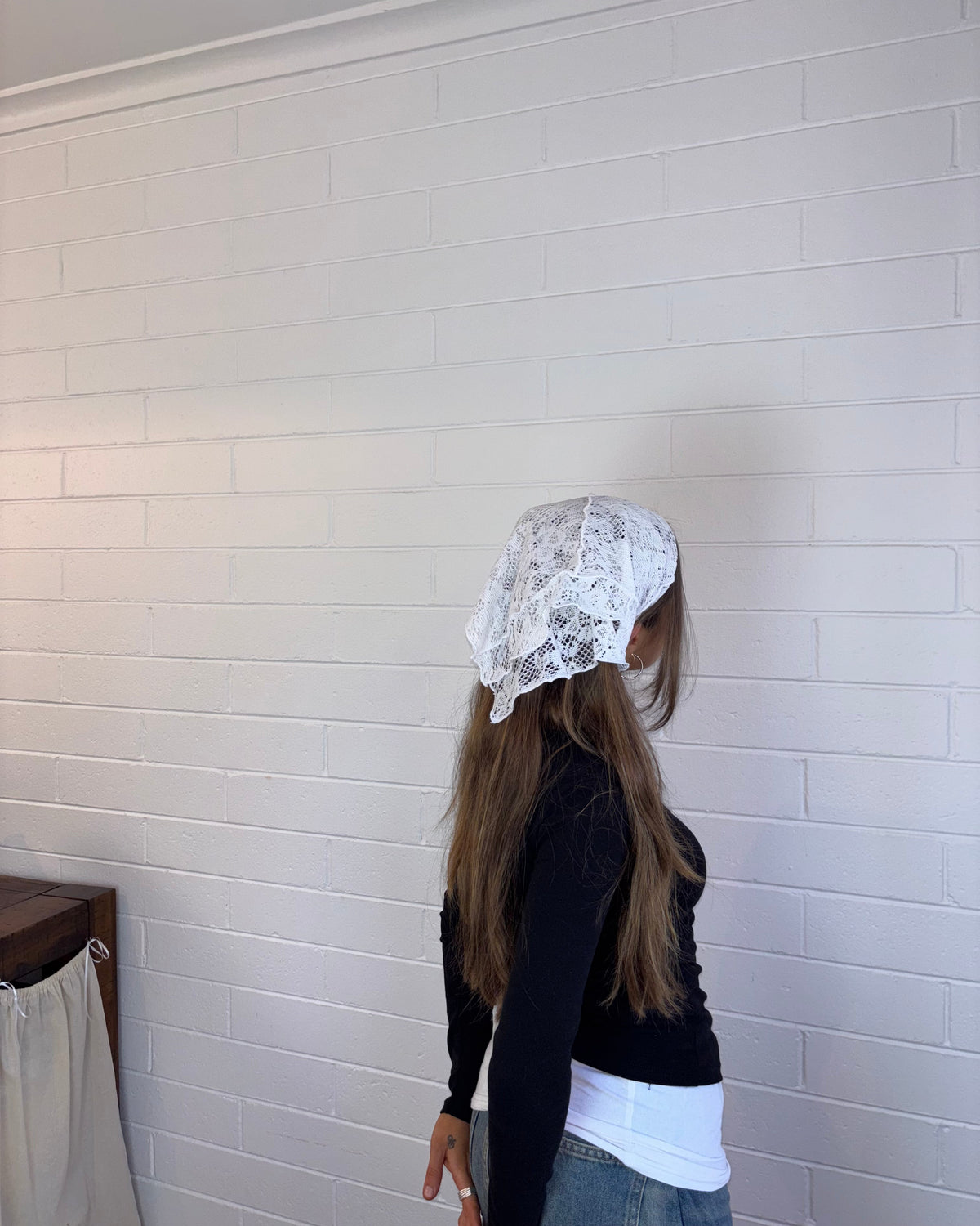 WHITE LACE SCRAP MATERIAL BANDANA