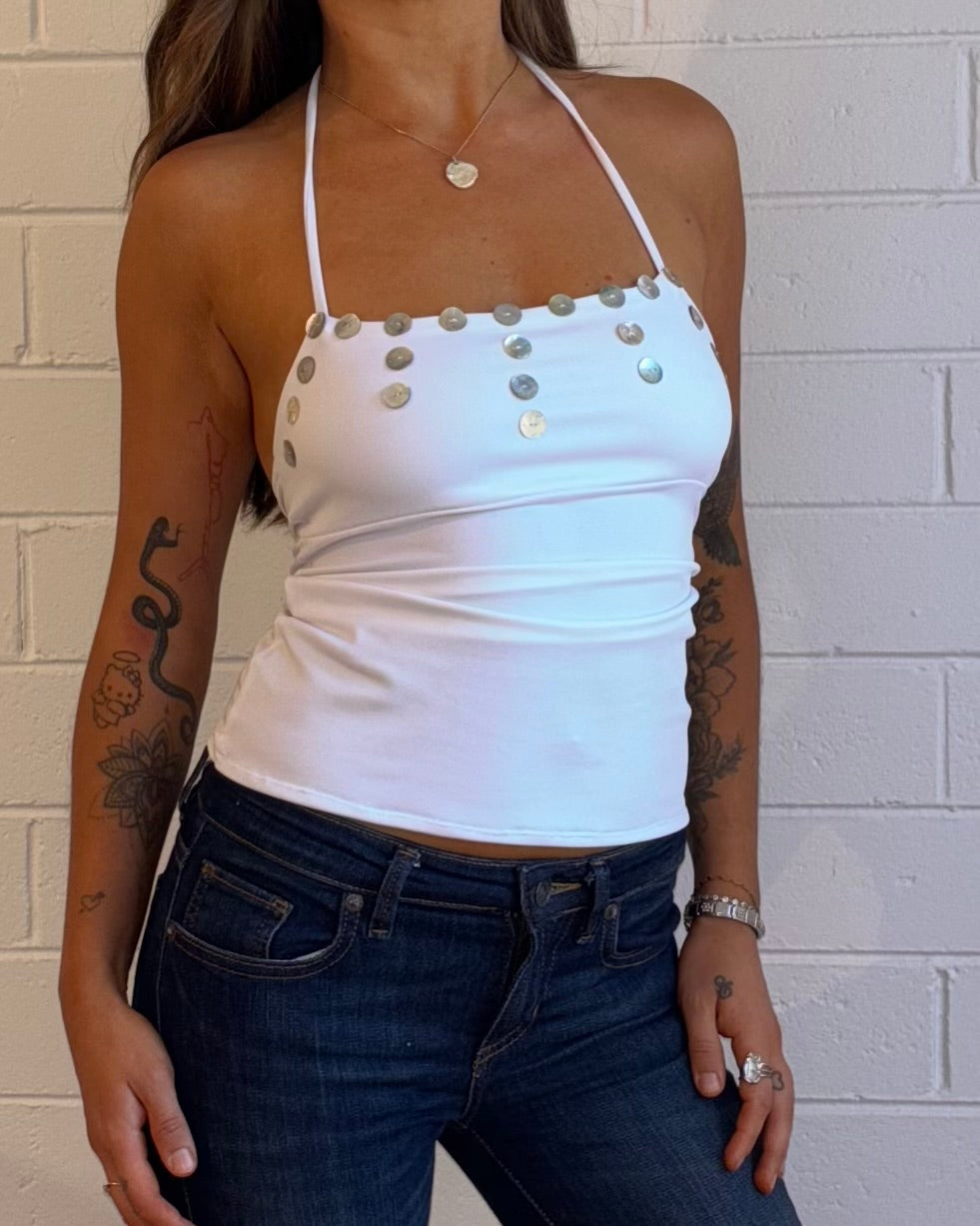 WHITE BUTTON TOP