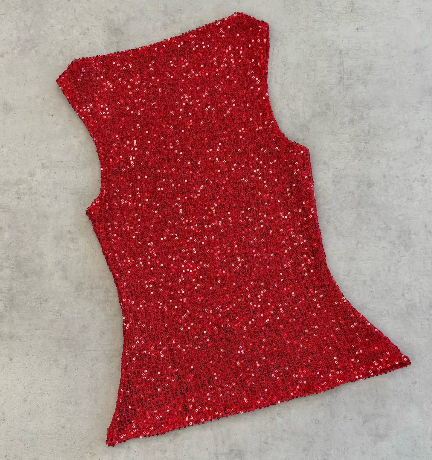 RED SEQUIN HIGH NECK TOP