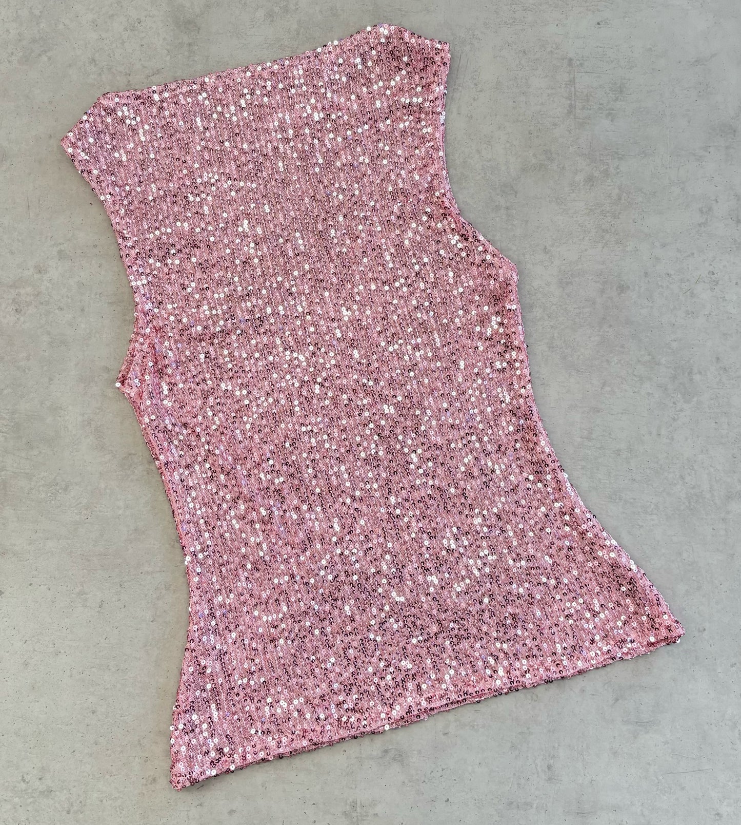 PINK SEQUIN HIGH NECK TOP