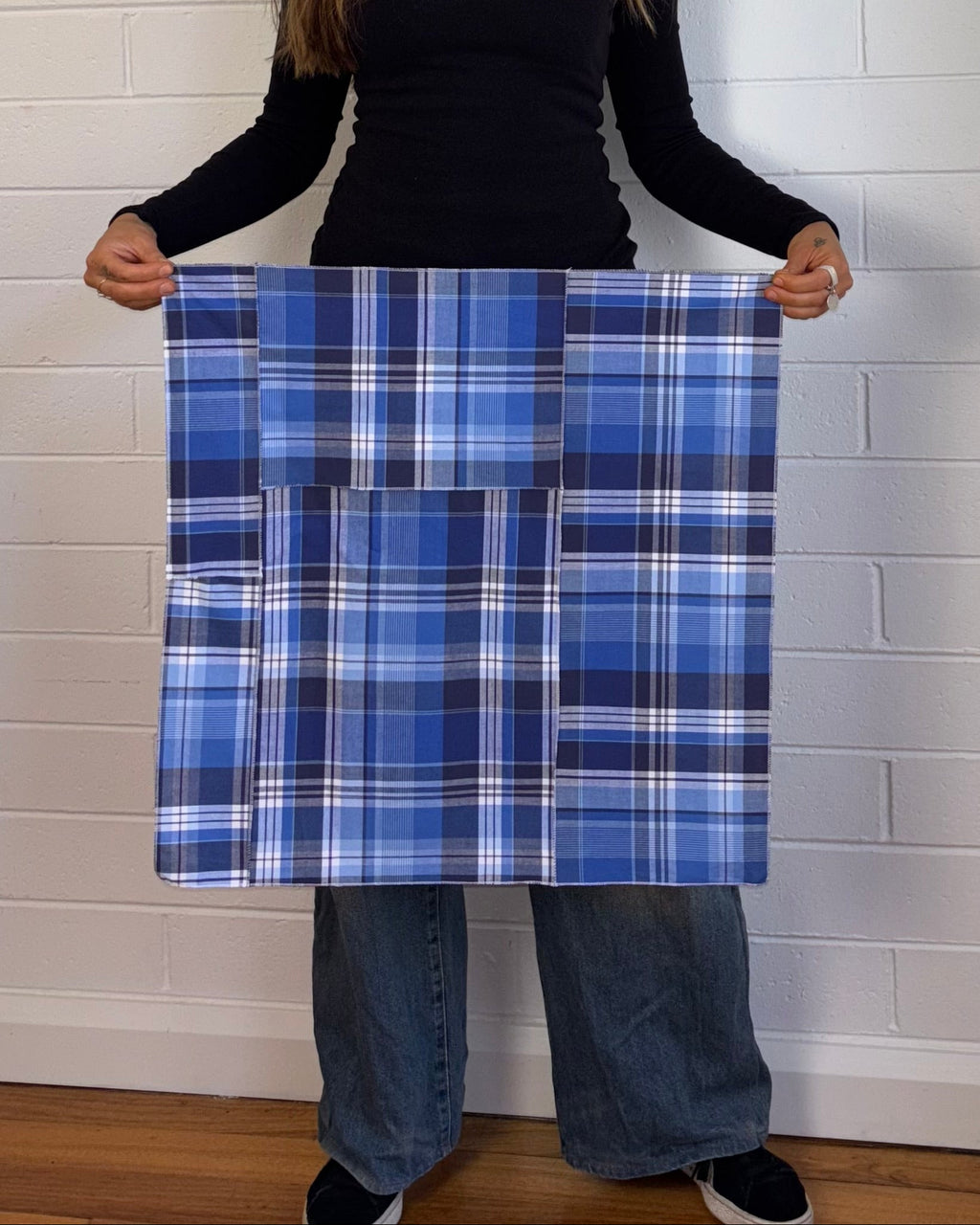 BLUE CHECK SCRAP MATERIAL BANDANA