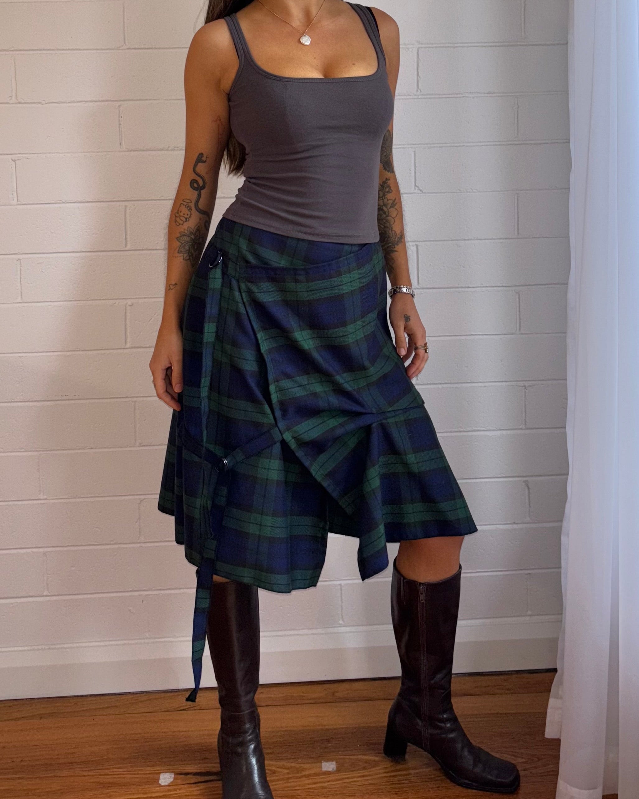 MIDNIGHT GREEN BUCKLE SKIRT