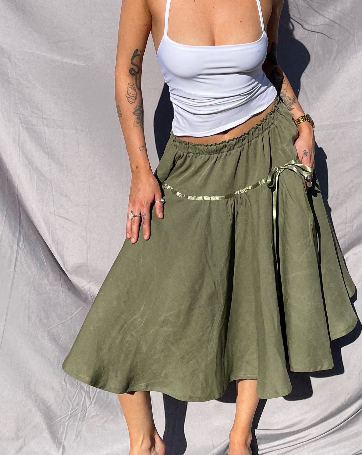 KHAKI RIBBON SKIRT