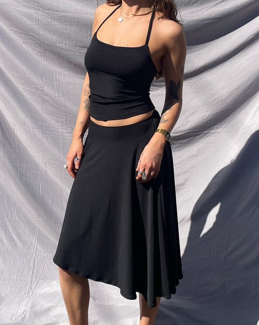 BLACK HALTER NECK PLAIN